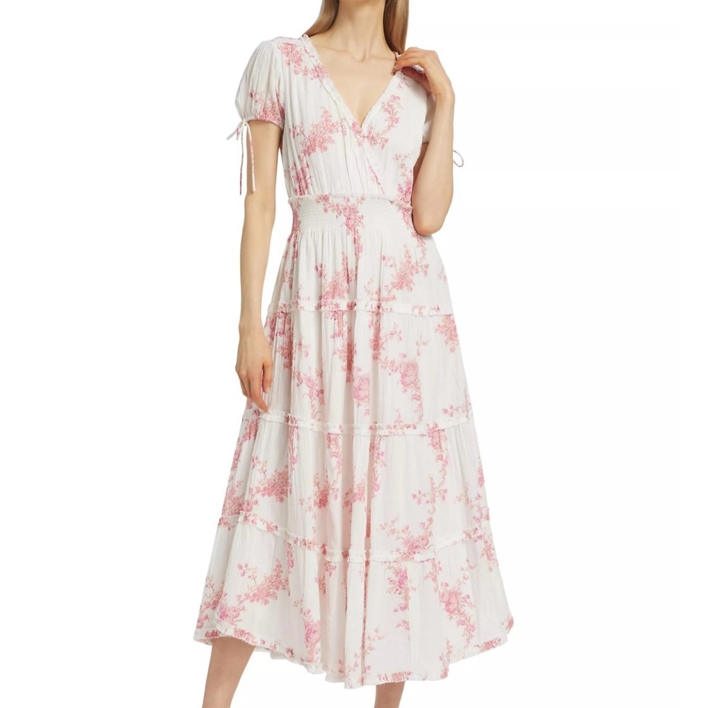 LoveShackFancy Vessara Floral Pink and White Maxi Dress size S
